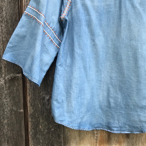 [Mur Mur] Chambray Boho Bell Sleeve Tunic - Picture 4 of 8